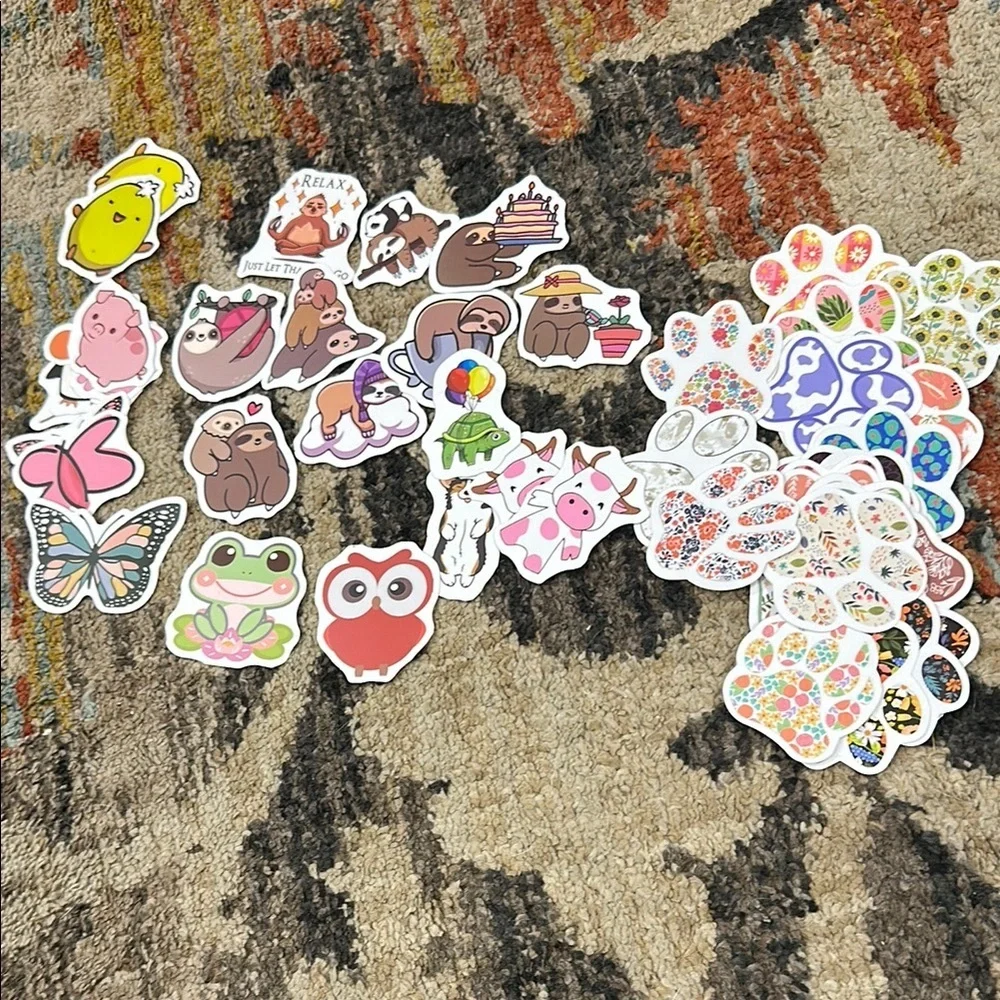 50 Stickers Adorable Animals Paws & Nature Stickers Set of 50 NWT Colorful
